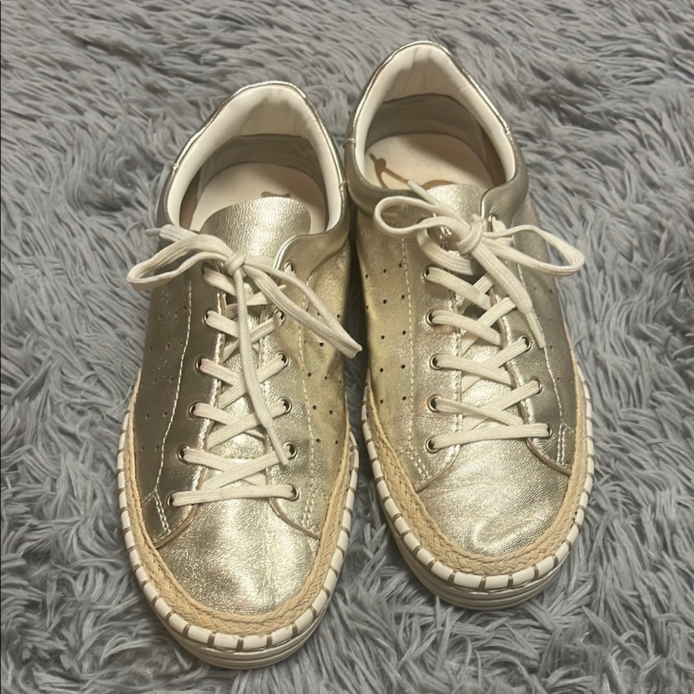 Gold Metallic Espadrille Sneakers with Jute around edge